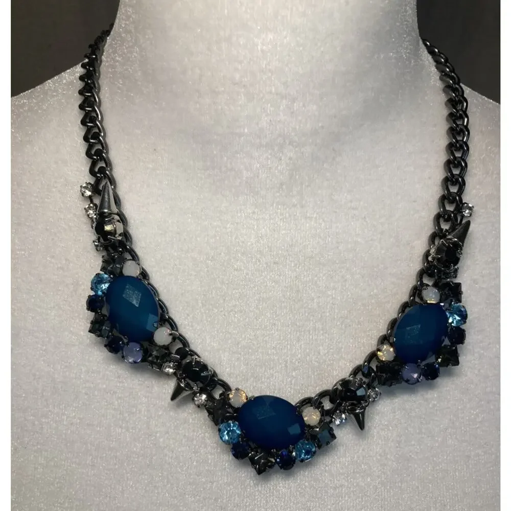 Express Women's Statement Necklace Blue Stones Studs Y2K